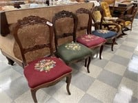 4 Rose Back Needlepoint Side Chairs