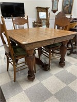 Square Oak 5 Leg Dining Room Table