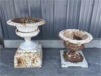 2 Antique Cast Iron Urns