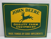 John Deere quality farm equipment tin sign.