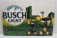 John Deere Busch Light tin sign. Measures 18" W x