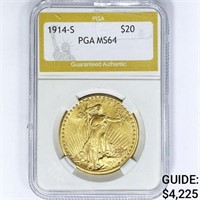 1914-S $20 Gold Double Eagle PGA MS64