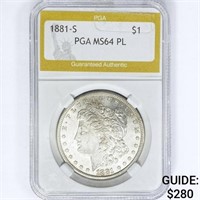 1881-S Morgan Silver Dollar PGA MS64 PL