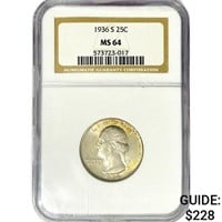 1936-S Washington Silver Quarter NGC MS64