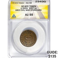 1863 NY Civil War Token ANACS AU55 630T-1a