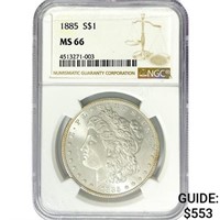 1885 Morgan Silver Dollar NGC MS66