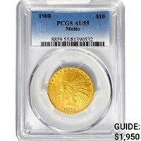 1908 $10 Gold Eagle PCGS AU55 Motto