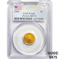 2009 $5 1/10oz American Gold Eagle PCGS MS70