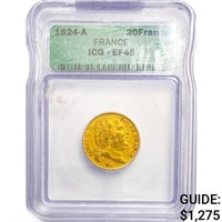 1824-A 20F .19oz France Gold ICG EF45