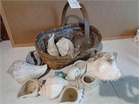 Handled Cane Basket Full of Sea Shells