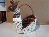 Deer Head Wicker Basket covered in small seashells