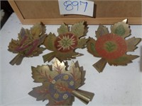 4 pcs Etchjed and Enamel Brass Leaves