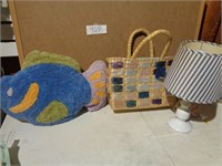 Fish Pillow, Lamp & Maxx NY Straw Bag