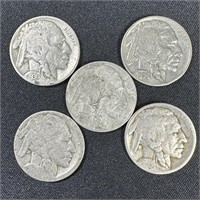 (5) Assorted Buffalo Nickels