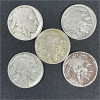 (5) Assorted Buffalo Nickels