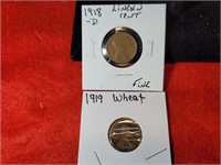 (2) 1918 D & 1919 Wheat / Lincoln  Pennies