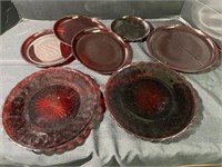 (6) Pieces Red Ruby Bubble & FireKing Glass