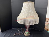 Vintage Cranberry Overlay Glass Lamp