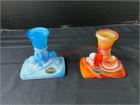 (2) Kanawha Slag Glass Candle Holders