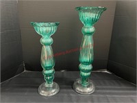 (2) Aqua Green Art Glass 17" Tall Vases