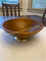 wood bowl metal base. 11"
