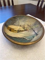 painted wood bowl. 13"