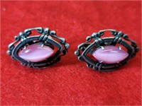 Vintage Earrings w/ Pink Quarts Stone  .925