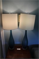 (2) Large Blue Glass Lamp