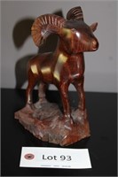 Wood Carved Ram Statue 8"T