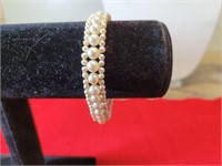 White Beaded Bracelet  8" long