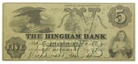 Massachusetts. Hingham. VF 1860 $5 Note