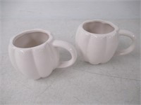 (2) Pumpkin Shaped Stoneware Mug, White