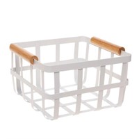 Simplify Square Metal Basket with Bamboo Handle,