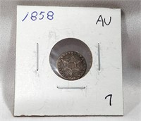 1858 Three Cent Silver AU