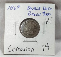 1869 Breen 2421 Three Cent VF-Corrosion