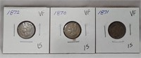 1870, ’71, ’72 Three Cents VF