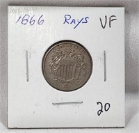 1866 Rays Nickel VF
