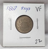 1867 Rays Nickel VF