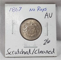 1867 Nickel AU Scratches/Cleaned