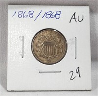 1868-Repunched Date Nickel AU