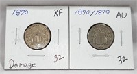 1870 Nickel XF-Damage; 1870 Nickel AU