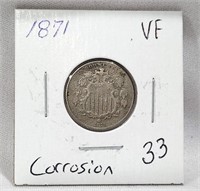 1871 Nickel VF-Corrosion