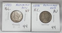 (2) 1883 V-Nickels XF and AU