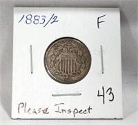 1883/2 Shield Nickel F-Please Inspect