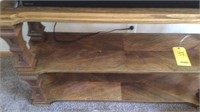 WOODEN TV STAND WITH GLASS TOP