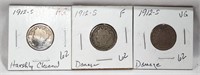 (3) 1912-S Nickels-Damaged
