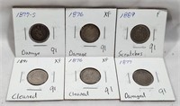 6 Seated Dimes Cleaned/Damage