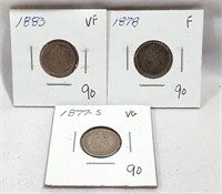 1877-S, ’78, ’83 Dimes VG-VF