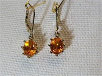 .925 Earrings - Gold Tone w/ Orange Citrine Stones