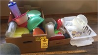ASSORTED TUPPERWARE, DISH DRYING RACK, AND MISC